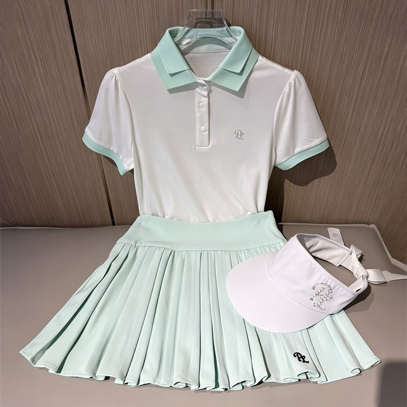 Golf Equipment Women - PL กอล์ฟเสื้อโปโลคอปกคู่สำหรับผู้หญิงแขนสั้นเสื้อยืดระบายอากาศได้ดีเสื้อยืดลำลองผู้หญิงกระโปรงจีบกระโปรงเทนนิส